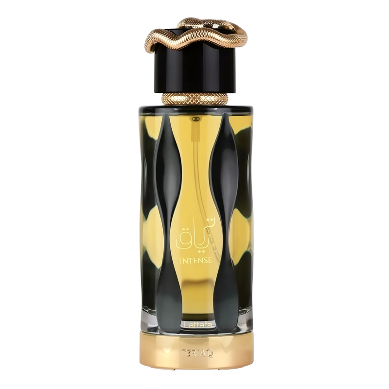 Frasco do perfume Teriaq Intense Lattafa Eau De Parfum 100ml feminino, família floral e doce/gourmand.