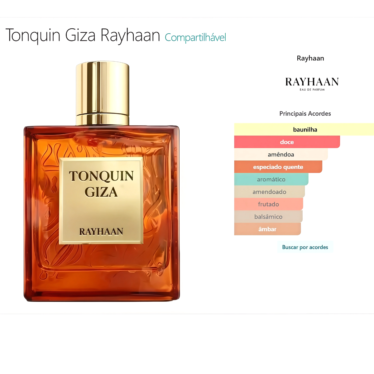 Perfume Árabe Tonquin Giza Rayhaan 100ml EDP Unissex