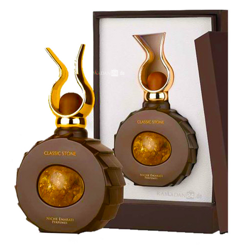 Frasco do perfume Classic Stone Lattafa 100ml EDP Unissex, família amadeirado e âmbar.
