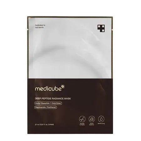 Frasco do perfume Deep Peptide Radiance Mask Medicube 27ml, família amadeirado e âmbar.