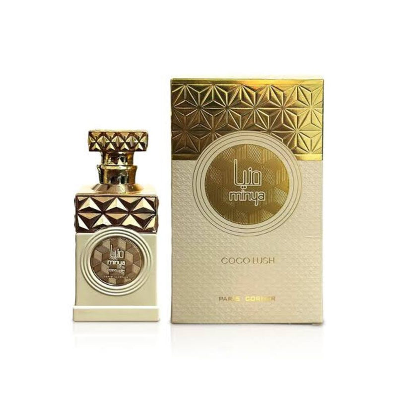 Frasco do perfume Minya Coco Lush Paris Corner EDP 100ml Feminino, família floral e doce/gourmand.