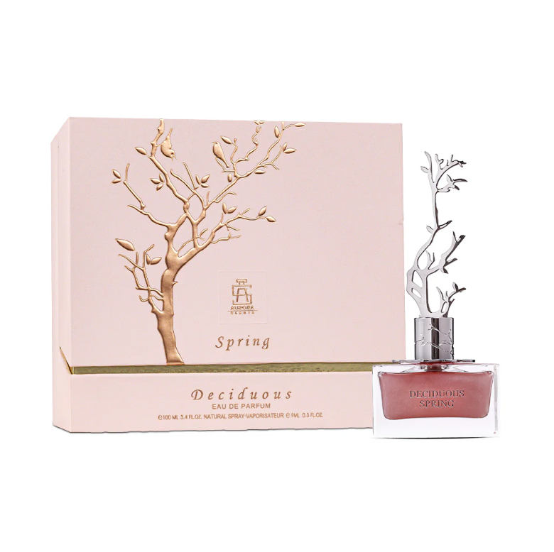 Frasco do perfume Deciduous Spring Aurora Scents Eau De Parfum 100ml Feminino, família floral e doce/gourmand.