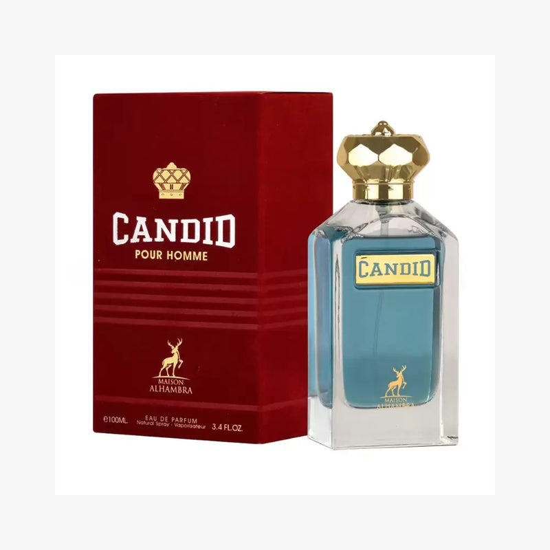 Frasco do perfume So Candid Pour Homme Maison Al Hambra EDP 100ml, família amadeirado e âmbar.