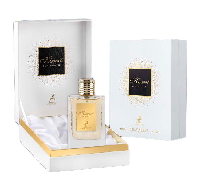 Frasco do perfume Kismet For Women Maison Al Hambra EDP 100ml, família amadeirado e âmbar.