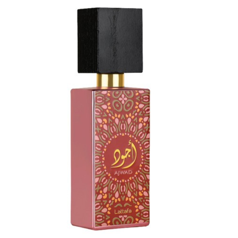 Frasco do perfume Ajwad Pink to Pink Lattafa 60ml EDP Floral, família doce/gourmand.