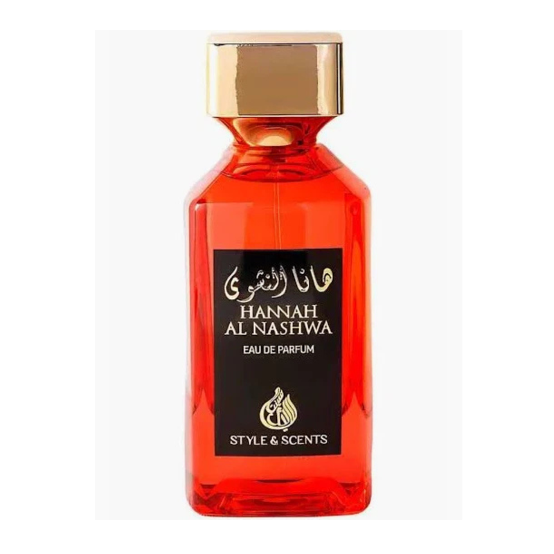 Frasco do perfume Hannah Al Nashwa Style & Scents 100ml EDP, família amadeirado e âmbar.