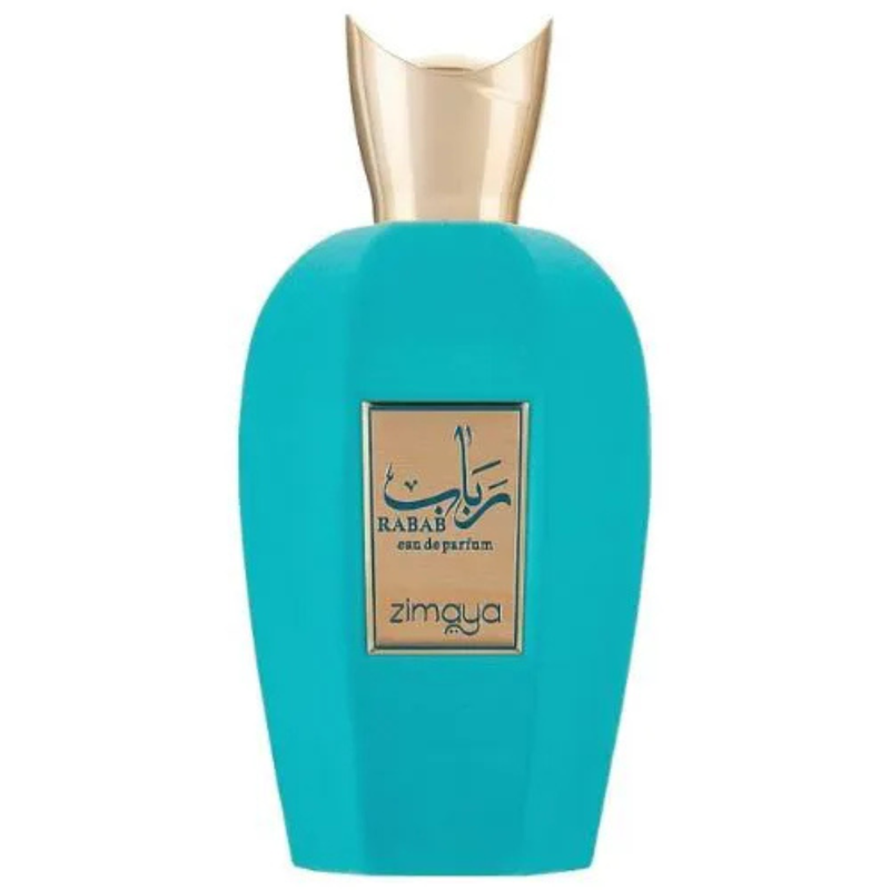 Frasco do perfume Rabab Zimaya Eau De Parfum 100ml Unisex, família âmbar e amadeirado.