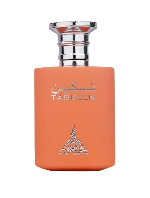 Frasco do perfume Taskeen Paris Corner EDP 100ml Unisex, família amadeirado e âmbar.