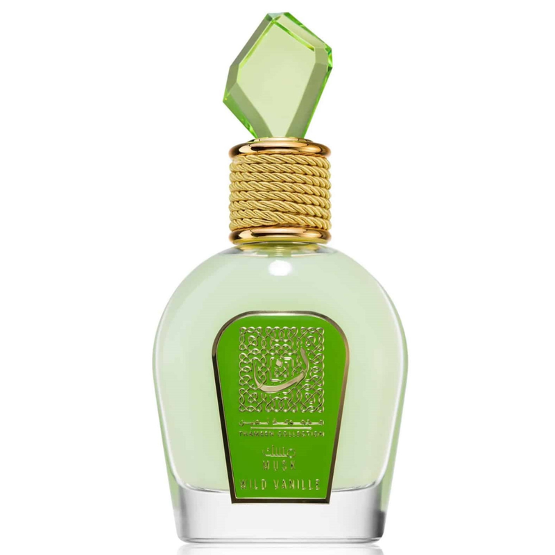 Frasco do perfume Musk Wild Vanille Lattafa EDP 100ml, família doce/gourmand e floral.