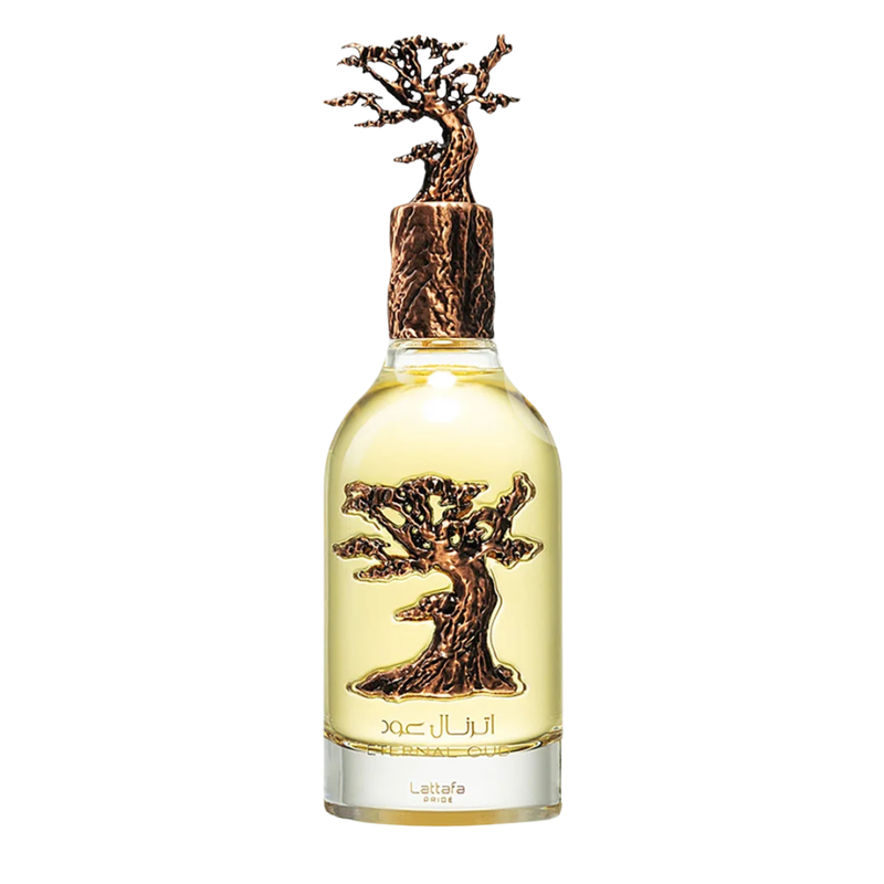 Frasco do perfume Eternal Oud Lattafa Pride Edp 100ml Masculino, família âmbar.