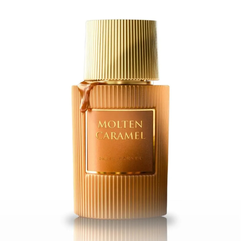 Frasco do perfume Perfume Caramelo Derretido Paris Corner 100ml EDP Unissex, família doce/gourmand e floral.