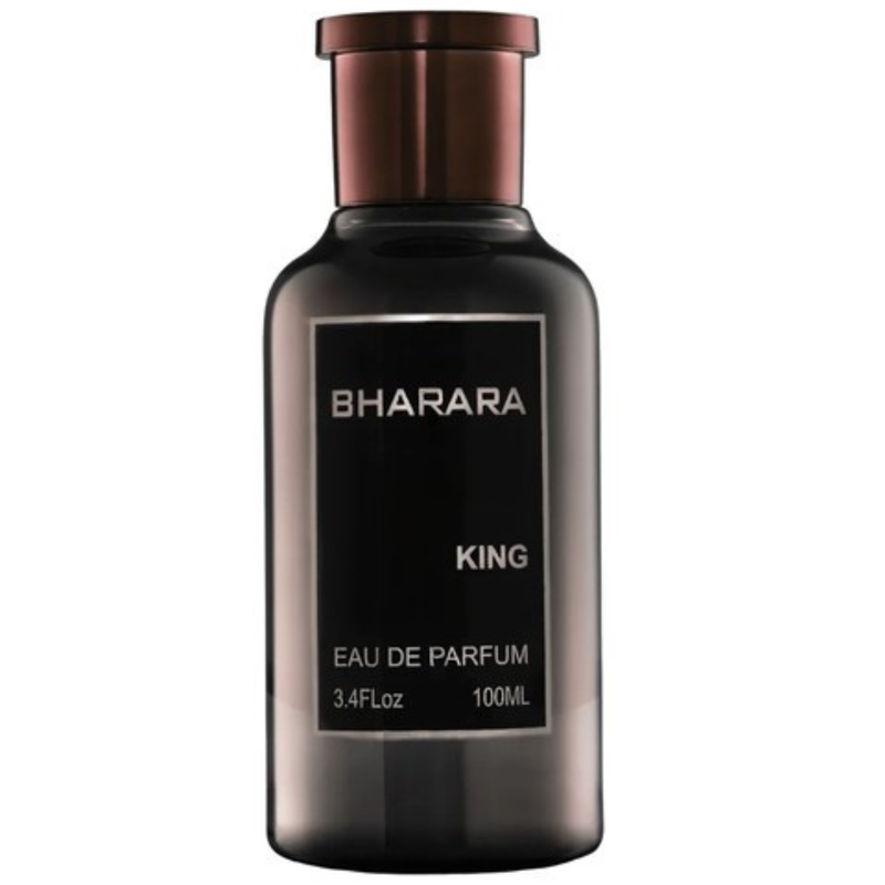 Frasco do perfume King Bharara 100ml EDP Amadeirado Masculino, família âmbar.