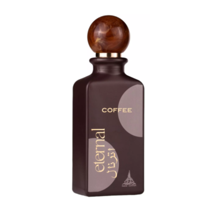 Frasco do perfume Eternal Coffe Paris Corner Eau De Parfum 85ml, família amadeirado e âmbar.