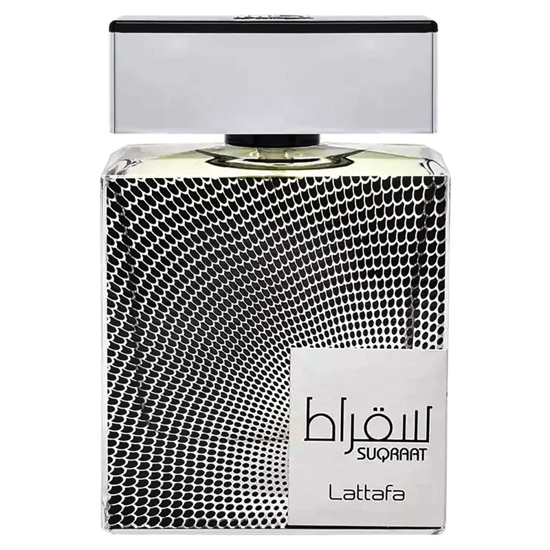 Frasco do perfume Suqraat Lattafa Eau De Parfum 100ml Masculino, família amadeirado e âmbar.