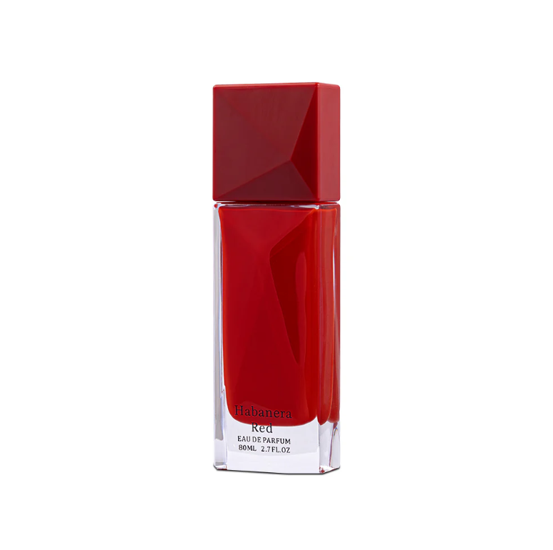 Frasco do perfume Habanera Red Aurora Scents Eau De Parfum 100ml Feminino, família floral e doce/gourmand.