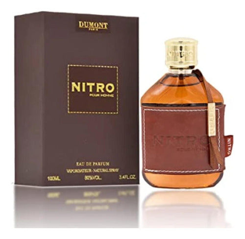 Frasco do perfume Perfume Nitro Dumont 100ml EDP Masculino Aromático, família amadeirado e âmbar.