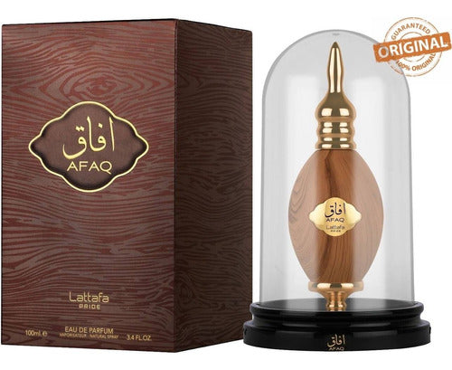 Frasco do perfume Afaq Lattafa Pride Edp 100ml Unisex, família amadeirado e âmbar.