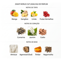 Perfume Árabe World Cup 2026 Zakat 80ml EDP Cítrico Frutado
