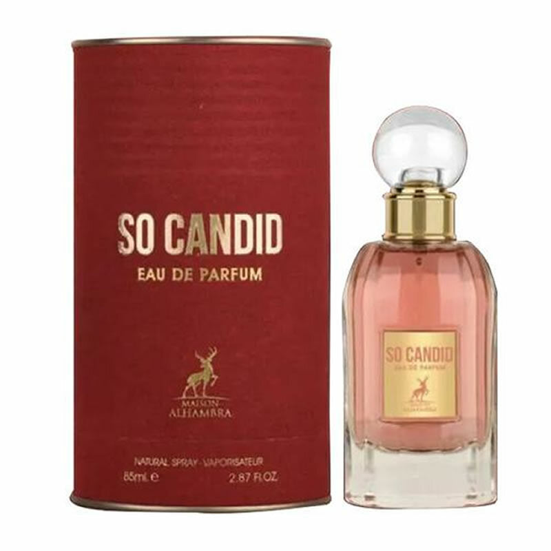 Frasco do perfume So Candid Maison Al Hambra 100ml Feminino, família floral e doce/gourmand.