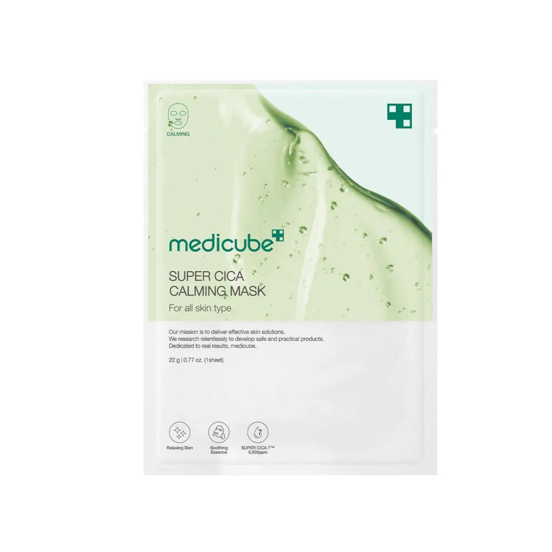 Frasco do perfume Super Cica Calming Mask Medicube 27ml, família amadeirado e âmbar.