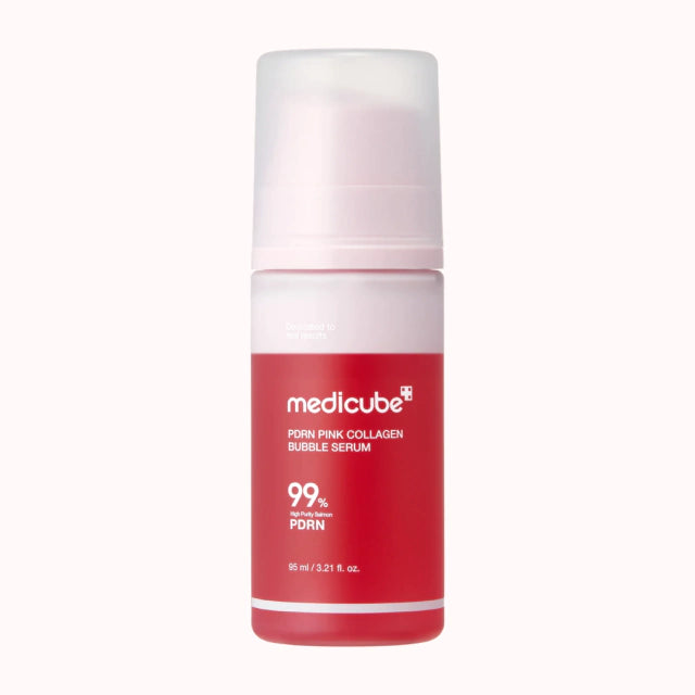Frasco do perfume PDRN Pink Collagen Bubble Serum Medicube 95ml, família floral e doce/gourmand.