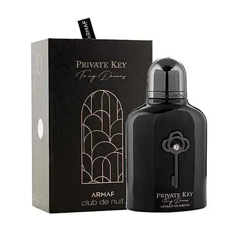 Frasco do perfume Private Key To My Dreams Armaf Eau de Parfum 100ml Unissex, família amadeirado e âmbar.