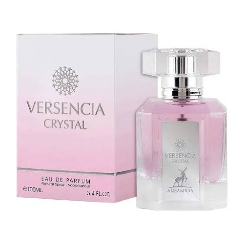 Frasco do perfume Versencia Crystal Maison Al Hambra Eau De Parfum 100ml Feminino, família floral e doce/go.