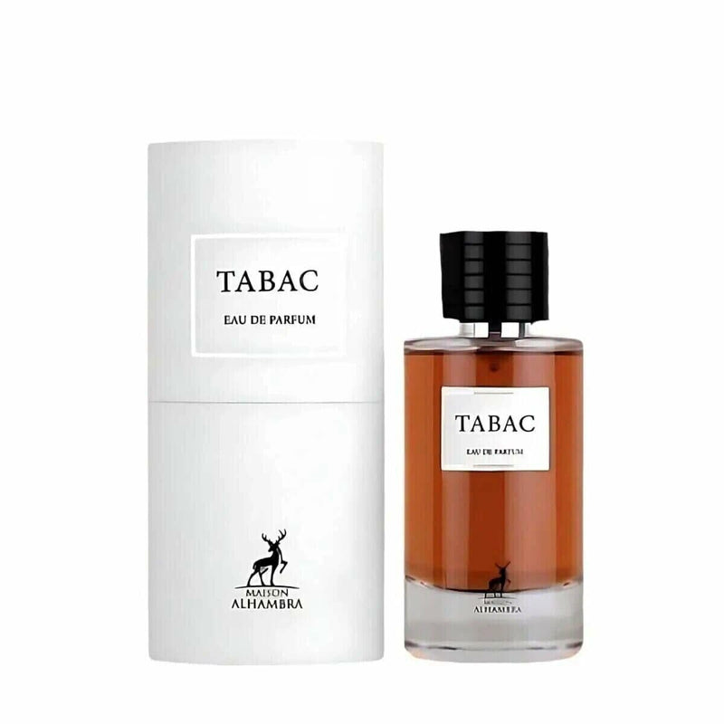 Frasco do perfume Tabac Maison Al Hambra EDP 100ml Unisex, família amadeirado e âmbar.