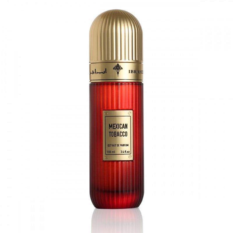 Frasco do perfume Mexican Tobacco Ibraheem AlQurashi Extrait De Parfum 100ml, família especiado e tabaco.