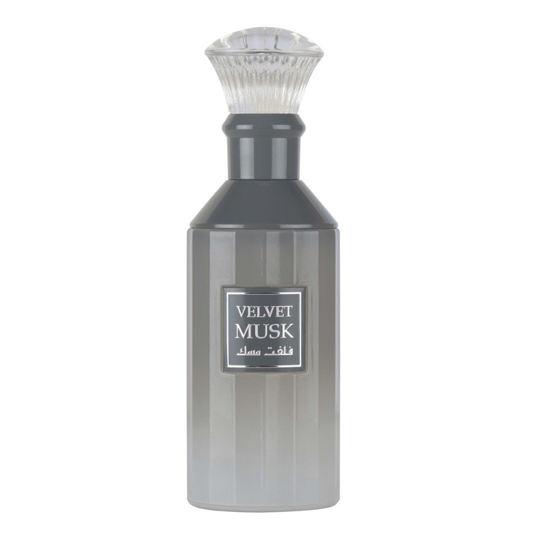 Frasco do perfume Velvet Musk Lattafa Eau De Parfum 100ml Unisex, família amadeirado e âmbar.