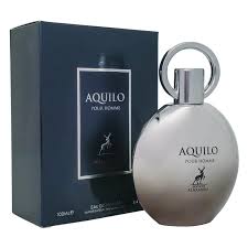 Frasco do perfume Aquilo Pour Homme Maison Al Hambra EDP 100ml, família amadeirado e âmbar.