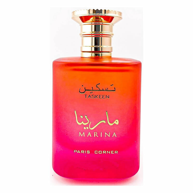 Frasco do perfume Taskeen Marina Paris Corner EDP 100ml Unisex, família amadeirado e âmbar.